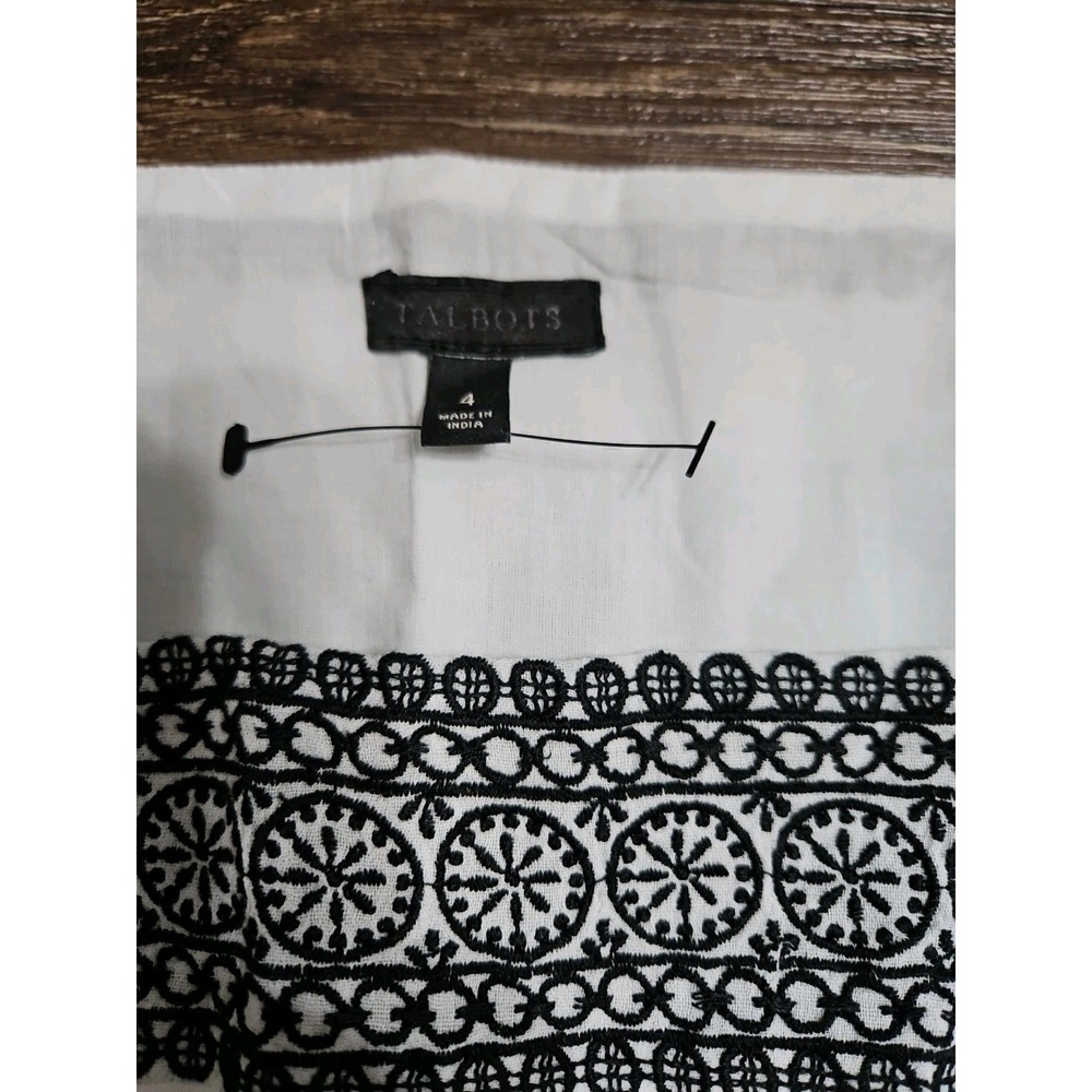 Talbots White Cotton Gauze Square Neck Embroidered Belted‎ Dress Size 4 - Picture 11 of 12